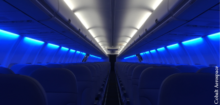 A Boeing cabin with lighting by Cobalt Aerospace