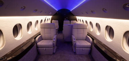 The Falcon 2000EX refurbishment included the installation of Prizm cabin lighting