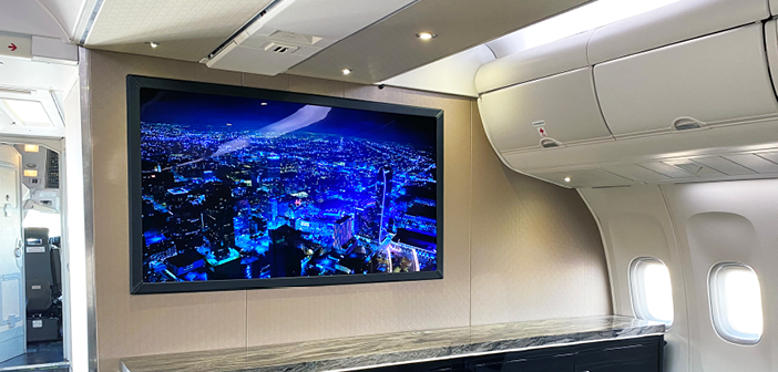 DPI’s 65in SmartCanvas UHD 4K cabin display installed on a VVIP Boeing 767