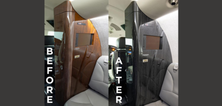 The Citation XLS interior before and after its interior components were hydrodipped by Duncan Aviation