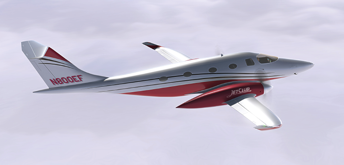 The all-electric Bye Aerospace eFlyer 800 in JetClub livery