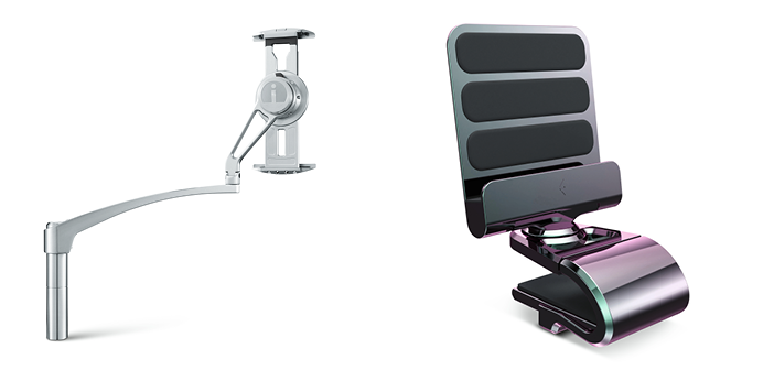 Ingenio Aerospace's Cabin Tablet Arm (left) and Table Tablet Holder (right)