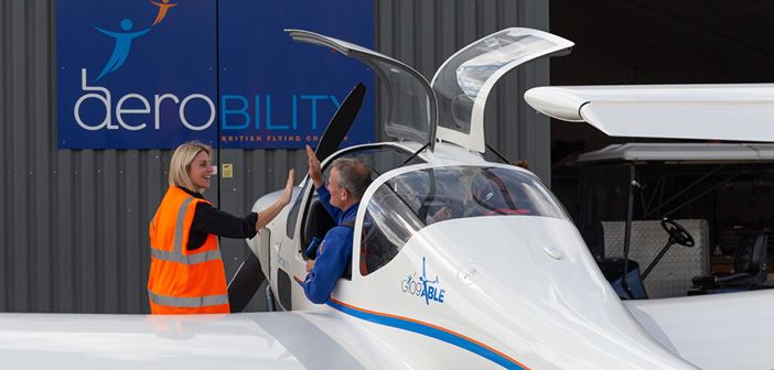 The Grob G109B Able arrives at Aerobility's headquarters at Blackbushe Airport