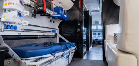 The interior of FAI's Global Express dedicated to ultra-long-range air ambulance missions