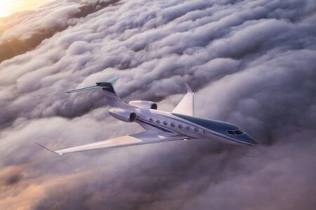 An aerial view of the Gulfstream G800 aircraft