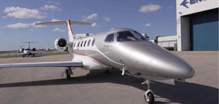 Exterior view of the Embraer Phenom 300MED light jet