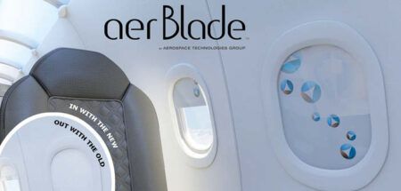 ATG's aerBlade electronic window shades in an aircraft cabin