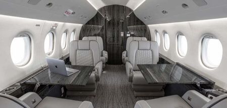 A Falcon 2000 interior refurbished at Duncan Aviation