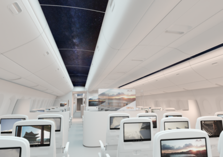 Aircraft cabin with digital screens