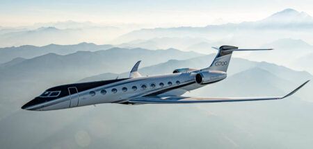 Business jet in flight