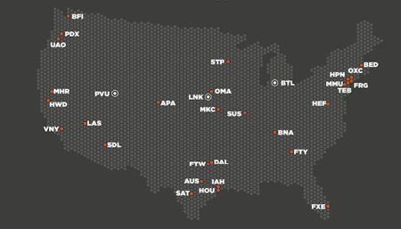 Map showing Duncan Aviation facilities in the USA