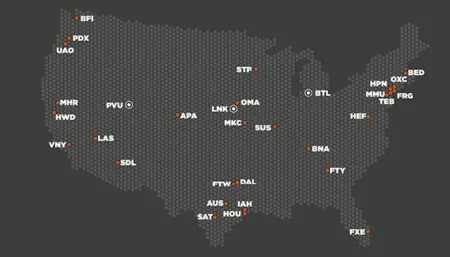 Map showing Duncan Aviation facilities in the USA