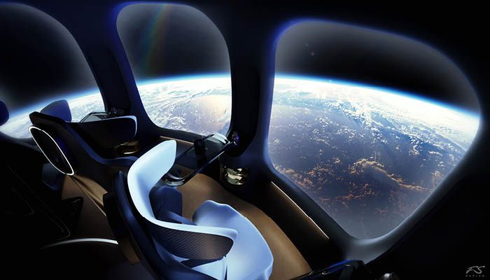 Space capsule with large windows to view Earth