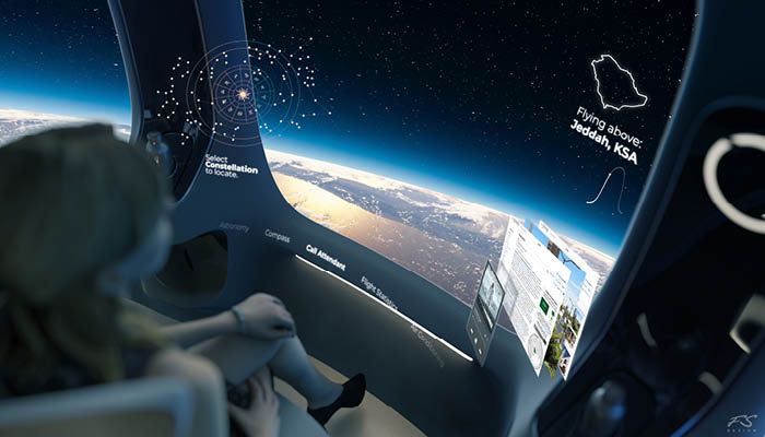 Space capsule with window for viewing Earth, with an implementation of augmented reality