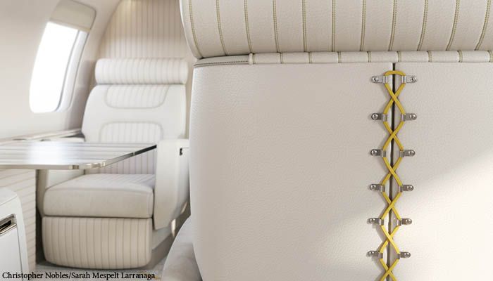 Global 7500 interior - back of seat with lacing detail