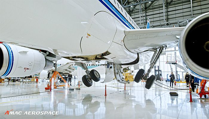Aircraft in maintenance hangar