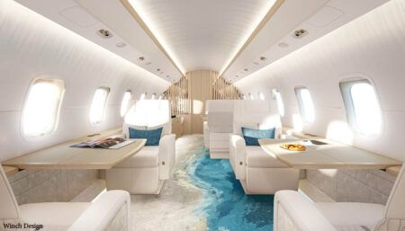 business jet interior with wave design carpet