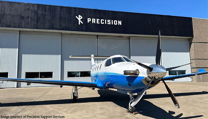 PC-12 in front of Precision Support Services facility