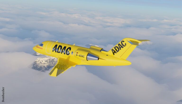 rendering of Challenger 650 with ADAC livery - yellow with black text