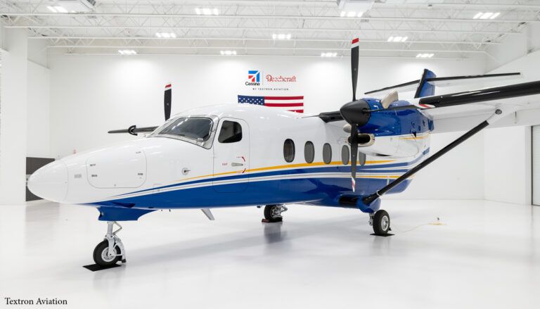 Exterior view of aircraft in hangar