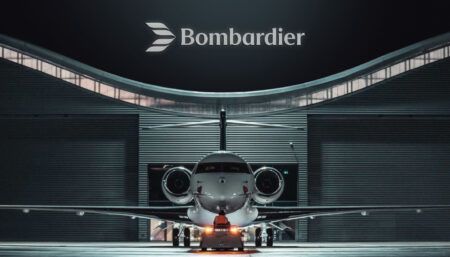 aircraft in front of Bombardier facility