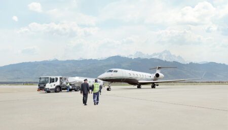 business aircraft being fuelled at airport