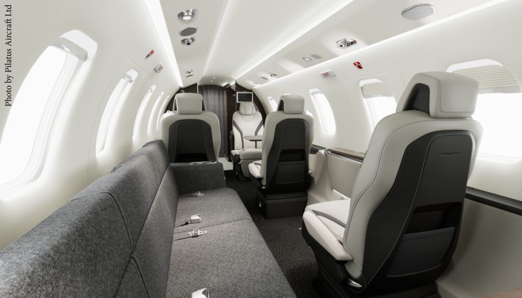 Pilatus PC-24 interior with divan and VIP seats