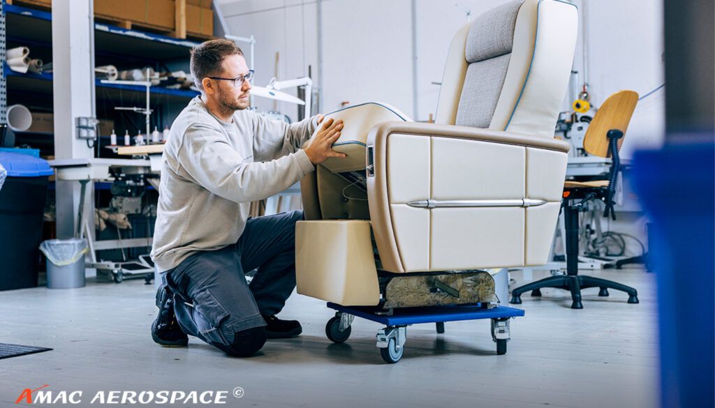 Person working on aircraft seat