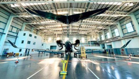 business jet in hangar