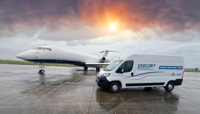 Global aircraft with a Mobile Response Team van