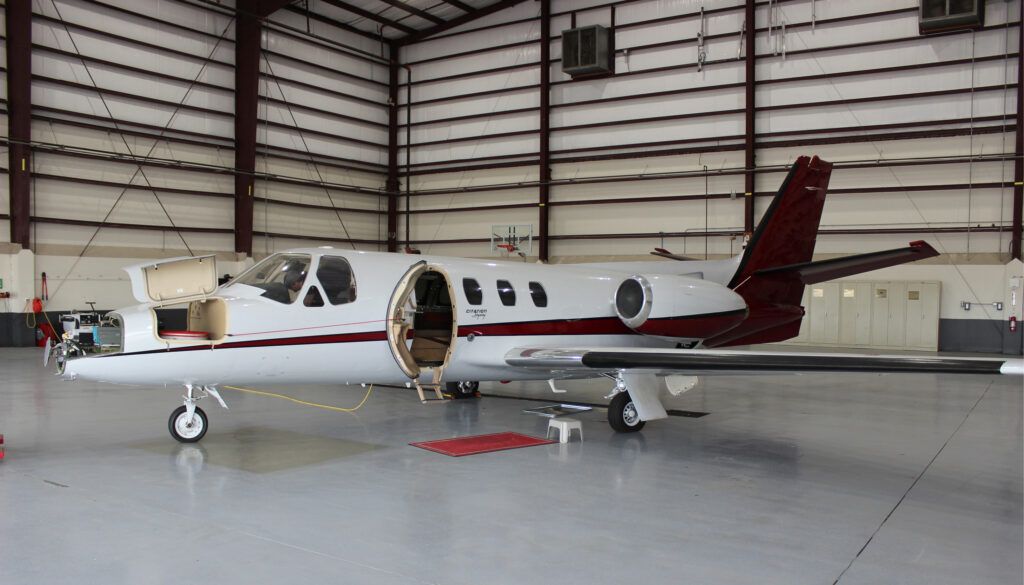 Cessna CJ3 in hangar