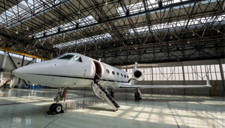 G450 business jet in hangar