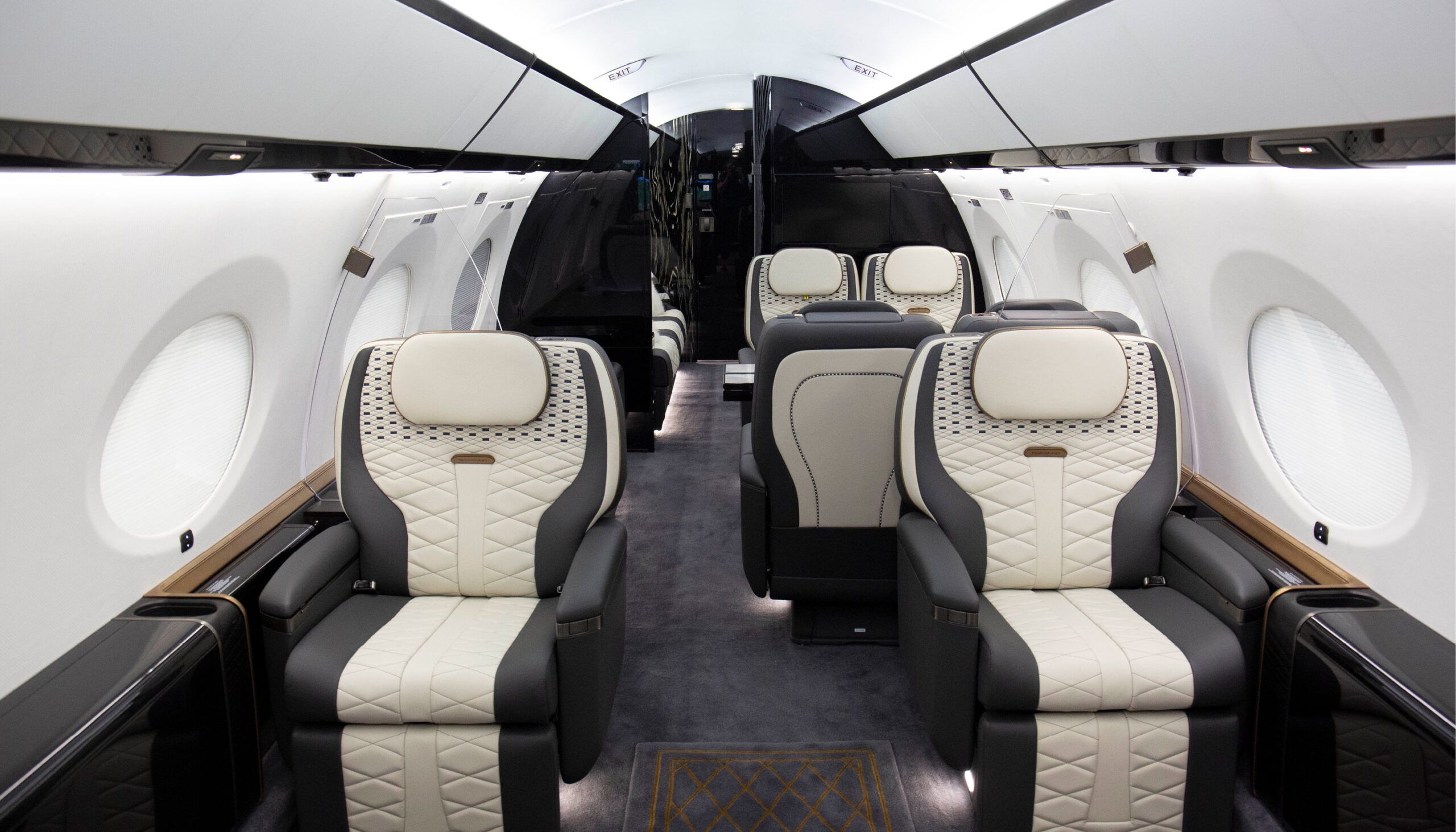 private jet interior with luxury seats