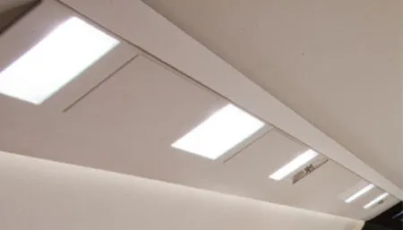 LED lights in overhead panel of business jet