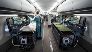 aircraft with medical stretchers, equipment and attendants
