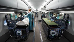 aircraft with medical stretchers, equipment and attendants
