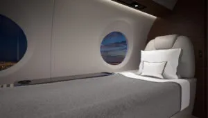 Bed set up over two VIP seats on private jet