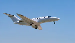 Business jet in air