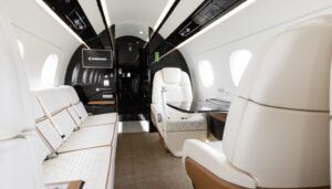 Praetor interior with white leather divan and seating