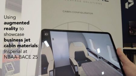 VIDEO: Insperial makes use of augmented reality AR image of business jet cabin shown on tablet, corresponding to line drawing of cabin in real life