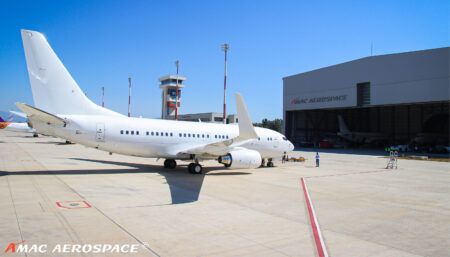 Aircraft outside hangar