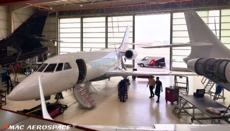 Falcon base maintenance project at AMAC Aerospace Turkey Various aircraft in maintenance hangar