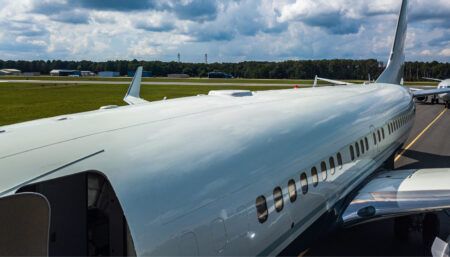 View of aircraft showing terminal installed on roof