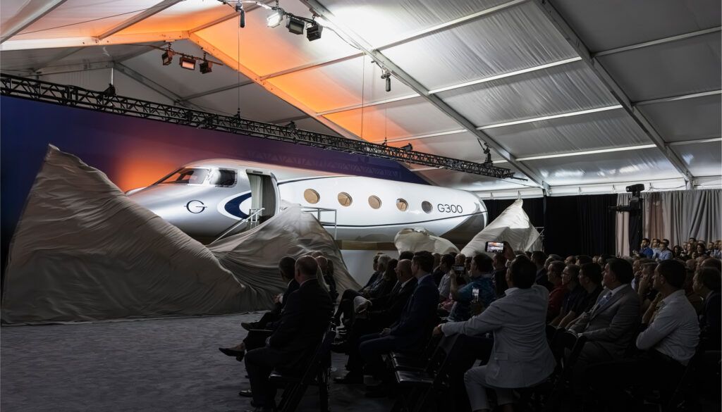 G300 mockup unveiling ceremony with seated audience