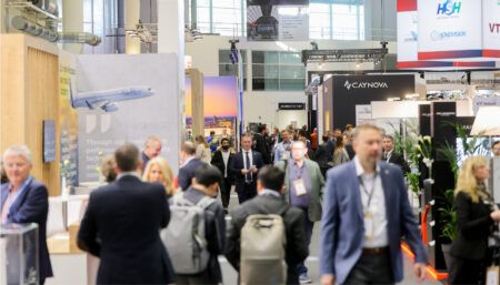 Aerospace industry trade show exhibition hall