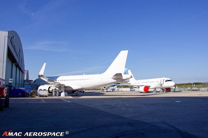 Commercial aircraft undergoing maintenance at AMAC Aerospace facility