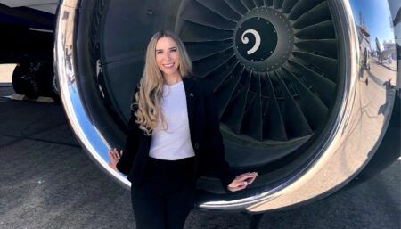 Natalie Rodríguez by aircraft engine