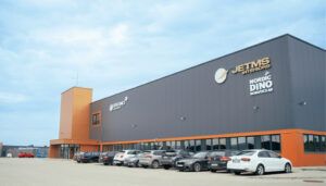 Grey and orange manufacturing facility