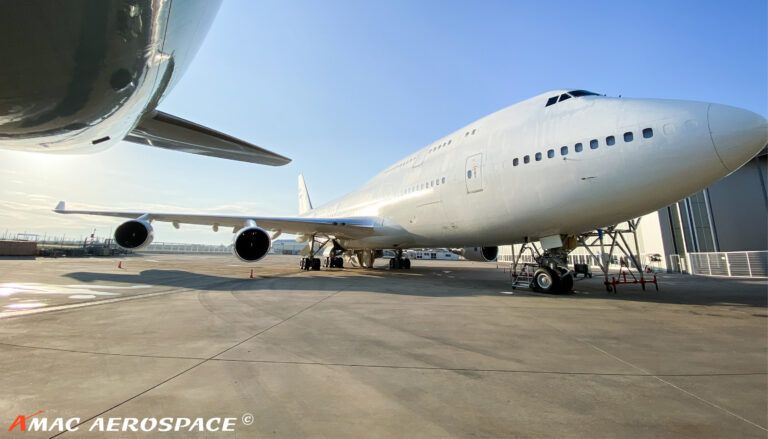 Latest AMAC projects include Starlink installation on B747 Boeing B747 on tarmac at airport