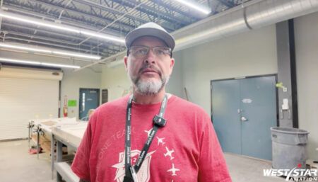 Dave Hardin in the wood shop at West Star Aviation’s site in Chattanooga, Tennessee